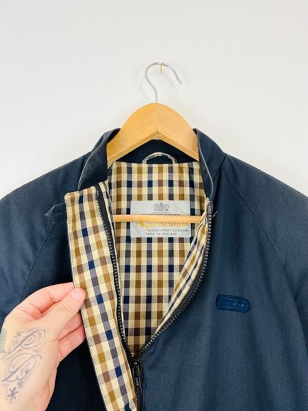 Aquascutum Vintage Mod Jacket 8 UK Navy Blue Check Lining Logo Classic - Picture 5 of 10